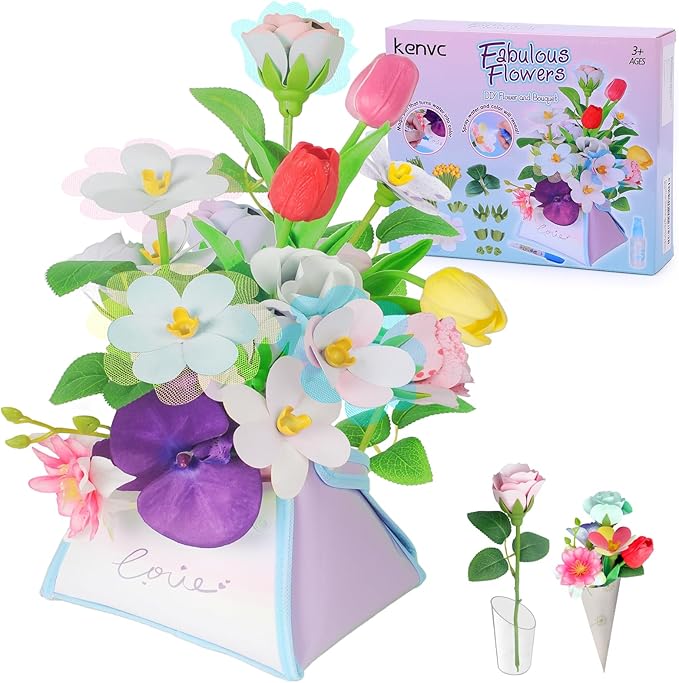 DIY Flower Bouquets Toys, Fabric Flower Market Toy is for Kids Best Gifts for Girls Boys Ages 5 6 7 8 9 10 to Craft Your Own Master Piece of Color Changing Flowers Kit