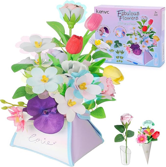 DIY Flower Bouquets Toys, Fabric Flower Market Toy is for Kids Best Gifts for Girls Boys Ages 5 6 7 8 9 10 to Craft Your Own Master Piece of Color Changing Flowers Kit