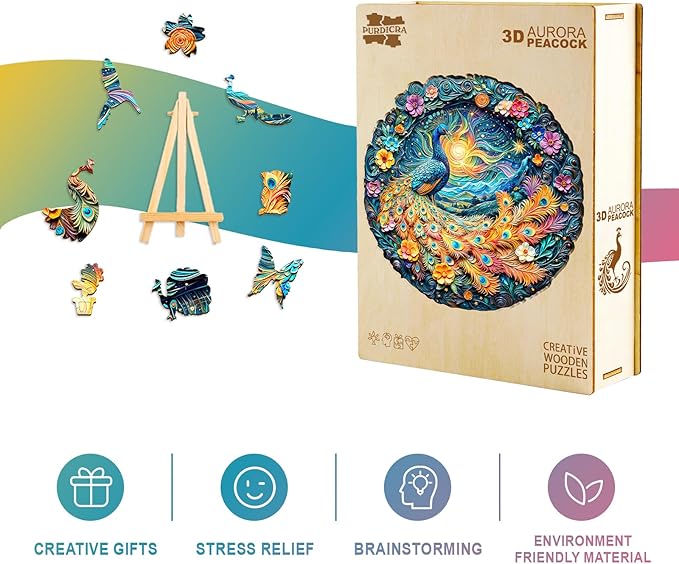 Wooden Puzzles for Adults - Unique Animal Shaped Peacock Puzzle, 3D Vision Wooden Jigsaw Puzzle, Christmas Birthday Gifts for Friends/Family, Home Decor 8.5 * 8.5in 100pcs