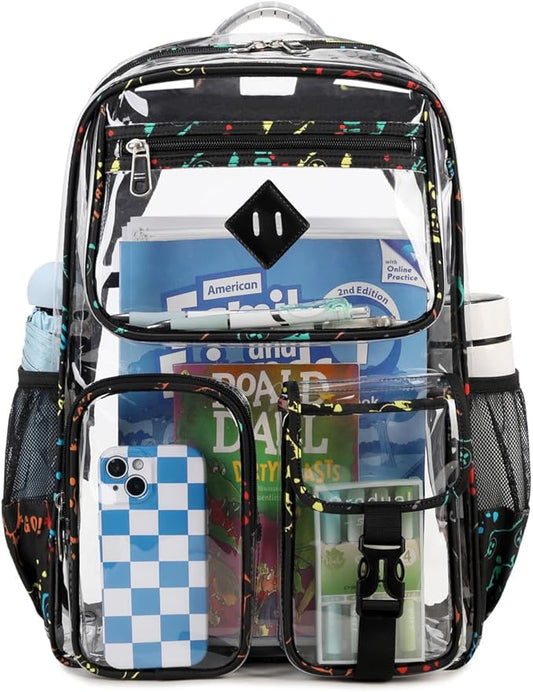 Clear Backpack for School,Heavy Duty PVC Transparent Bookbag for Girls Stadium Approved See Through Backpack