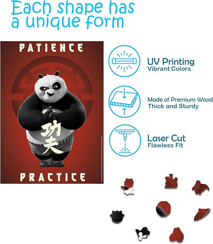 Crafthub Kung Fu Panda Wooden Puzzles for Adults – A3 Size with 343 Pieces Wood Puzzles – Patience Practice – Jigsaw Puzzles with Unique Shapes – 15" x 11"