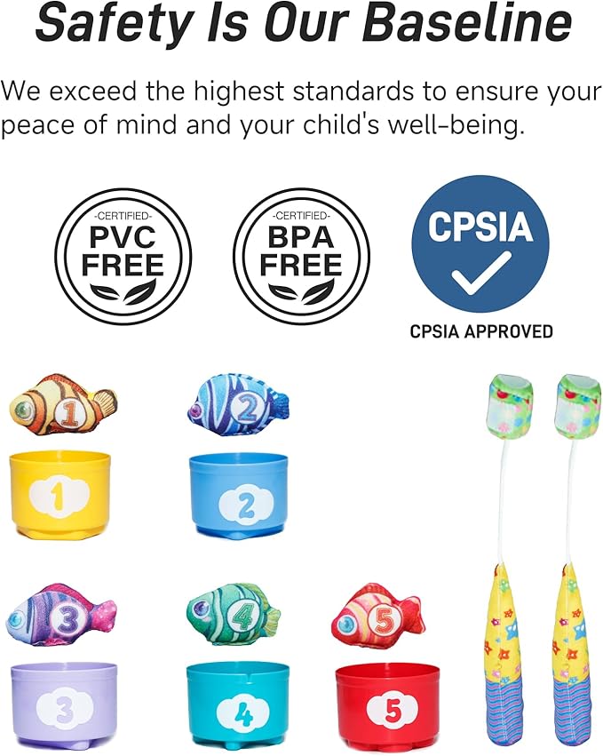 Infinno Count Learning Montessori Toys - for Babies & Toddlers 1-3 Year Old with 15 Numbered Fish & 5 Cups & 2 Fishing Rods- Sorting,Stacking,Counting