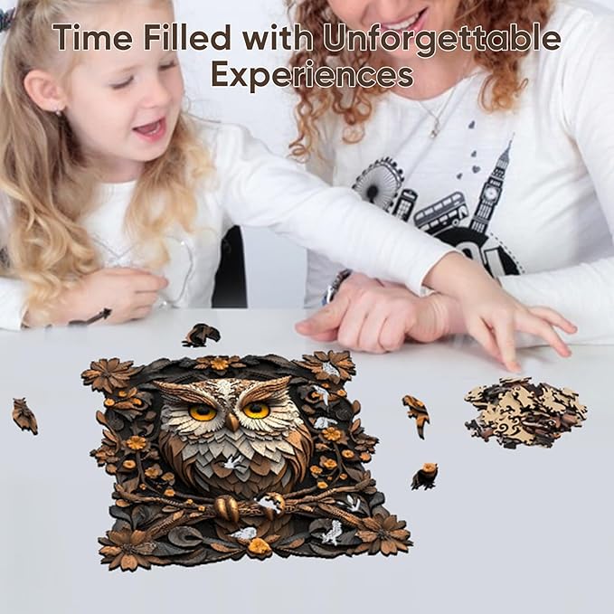 Wooden Puzzles for Adults, Metal Owl Jigsaw Puzzles 200 Pieces Unique Animal Adult Puzzles, Irregular Wood Puzzles Creative Gift for Adults and Kids Family Game (11.2x11.1 in)