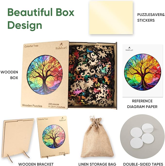 Ruikiyart Wooden Puzzles for Adults, 5MM 500 Pieces Colorful Tree Wooden Jigsaw Puzzles, Tree Puzzle Unique Shaped for Adults and Kids on Birthday, Thanksgiving, Family Puzzle Games (16.5"*16.5")