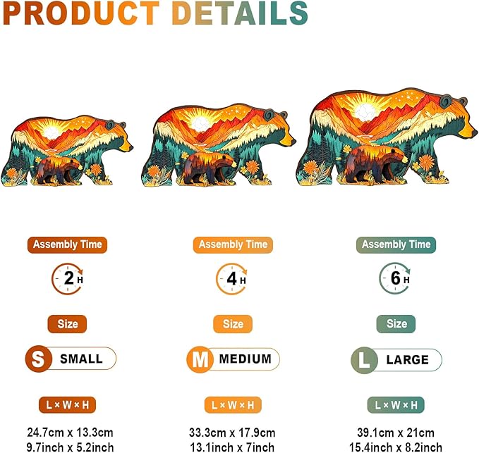 Wooden Puzzles for Adults - Forest Bears Wooden Jigsaw Puzzle - Unique Animal Shaped Wood Puzzles Adult - Christmas Birthday Gifts for Adults/Friends/Family - 160pcs 13.1 * 7in