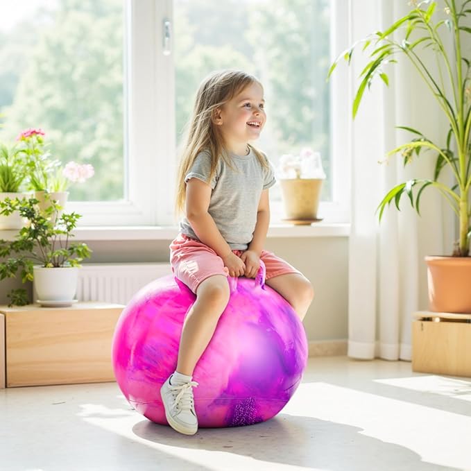 EVERICH TOY Hopper Ball for Kids 4-8, 18In Hoppity Hop Ball, Pink Purple Clouds Sit On Bouncy Balls with Handle, Indoor Outdoor Jumping Hopping Toys for Boys & Girls Gifts with Pump
