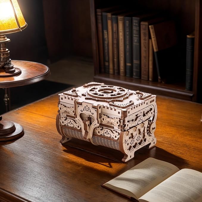 3D Wooden Puzzle for Adults Music Box – DIY Mechanical Treasure Chest with Hidden Compartments, Jewelry Storage & Melody, Decorative for Christmas or Birthday
