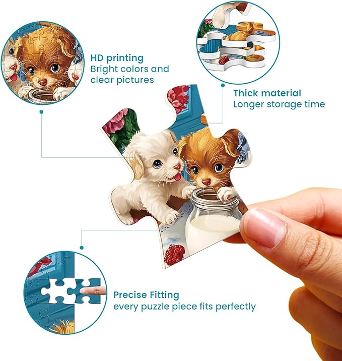 2 Pack 300 Piece Puzzle for Adults,Cute Dogs Cats Jigsaw Puzzle for Adults Teens,Large Piece Puzzle for Kids Ages 8-10 10-12,Glossy & Sturdy Pieces,Challenging Family Game Great Gift Idea,20.5x15 in