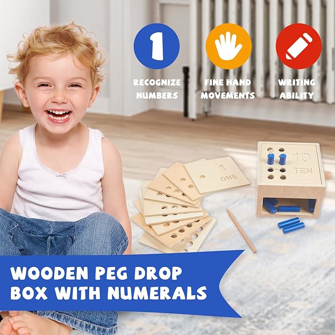 Wooden Montessori Toddler Counting Peg Board Box - Numbers & Math Toys for 1-3 Year Olds