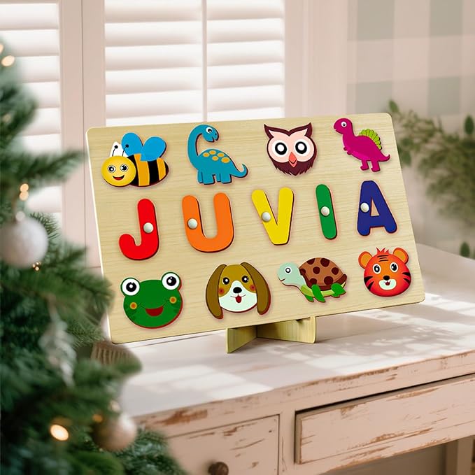 Name Puzzle for Kids Personalized - Custom Name Puzzles for Toddlers 1-3, Customized Wooden Animal Puzzle, Baby Gifts, Baby Shower, Christmas, Newbaby Gift, Gifts for 0 1 2 3 Years Old