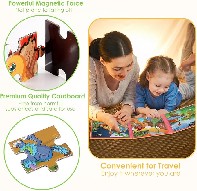 Magnetic Puzzles for Kids Ages 4-6, 20-Piece Travel Toys Dinosaur Toddler Puzzles Ages 2-4, Educational Learning Magnets, Ideal Road Trip Activities Toys for 2 3 4 5 6 Boys and Girls