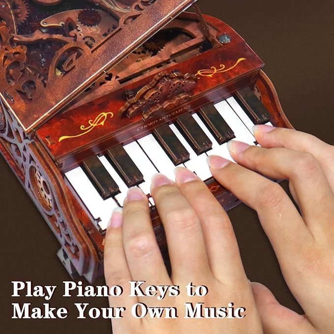 3D Wooden Puzzles for Adults, 236pcs Playable Piano Model Kit 1:20 Scale Building Puzzles Wooden Music Box, Mechanical 3D Puzzles Musical Instrument, Creative Finger Piano Desk Decor Unique Gift