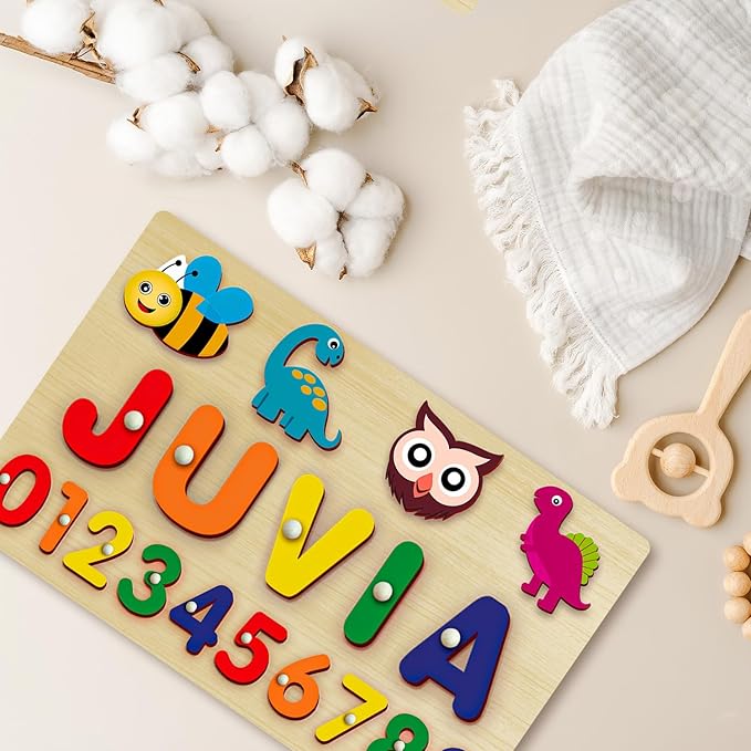 Name Puzzle for Kids Personalized - Custom Name Puzzles for Toddlers 1-3, Customized Wooden Animal Puzzle, Baby Gifts, Baby Shower, Christmas, Newbaby Gift, Gifts for 0 1 2 3 Years Old