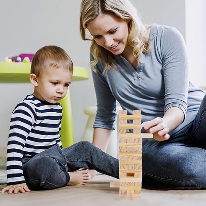 Glintoper Tic Tac Toe & Tumble Tower Blocks Tables Game Set, Classic Wood Stacking Game & XOXO Board Games for Kids Family, Living Room Rustic Coffee Table Decor, Travel Strategy Board Games