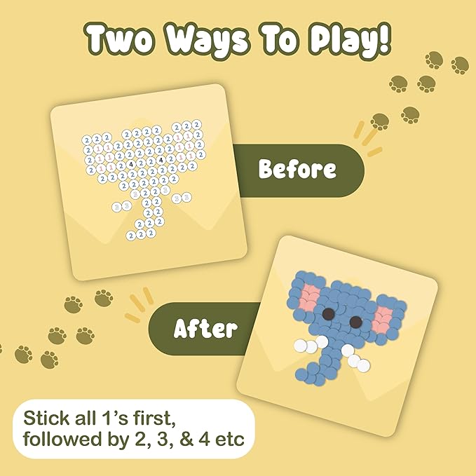 BINCA Dotties Dot Art Activity Kit, 750+ Stickers, Wild Animals Mess-Free Activities, DIY Dot Sticker Art for Toddlers, Kids Travel Activities, Craft Kits & Gifts for Boys & Girls Ages 4,5,6,7