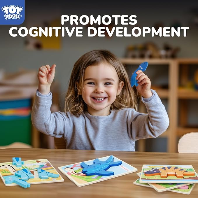 TOY Life Toddler Puzzles Ages 2-4, Wooden Puzzles for Toddlers 1-3, 7 Pcs Dinosaur Puzzle 2 Year Old, Puzzles for Kids Ages 3-5, Toddler Boy Toys 2-3, Educational Learning Toys for 3 Year Old