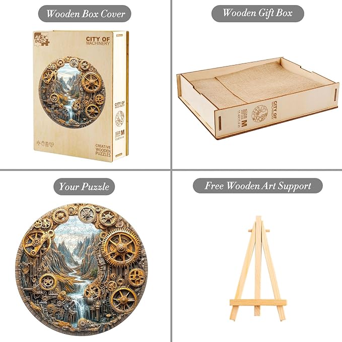 Wooden Puzzles for Adults - City of Machinery Wooden Puzzle - Unique Animal Shape Wood Cut Puzzles - Eco-Friendly Home Office Decor (M-11.4 * 11.4in)