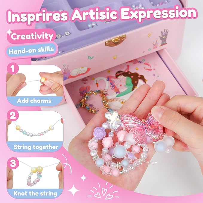 ROOCHKD Charm Bracelet Making Kit Girls Toys, DIY Jewelry Making Crafts and Decorations, Art Supplies Class Activity for Kids Birthday Exchange Christmas Gifts Party Favors