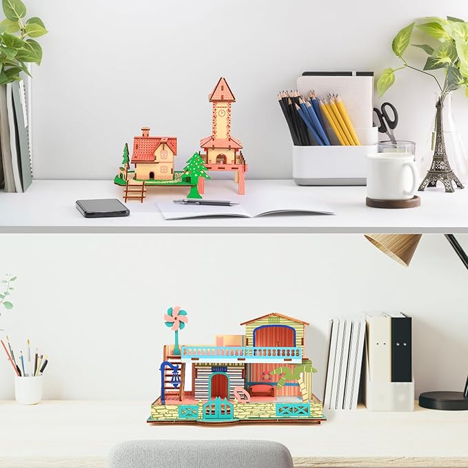 3D Wooden Puzzle,3D Architectural Model Building Set for Teens and Kids Ages 8+,Coffee Table Decor,Arts and Crafts for Kids. (2 Puzzles)