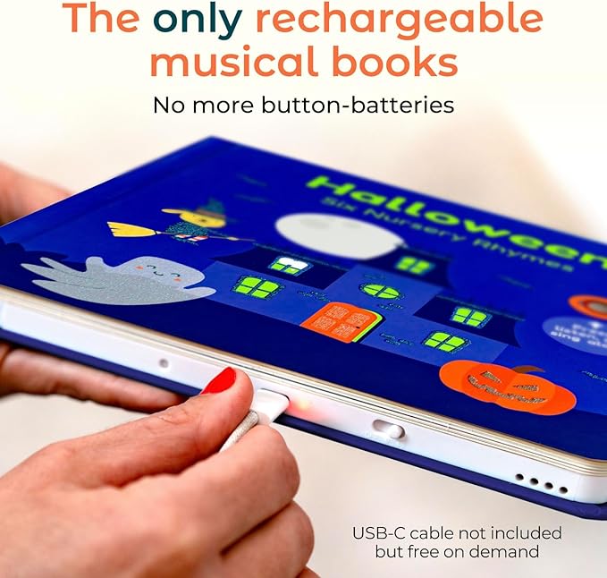 Cali's Books Halloween Books for Kids 3-5 - Glow in The Dark Musical Book for Toddlers 1-3, Halloween Toys Singing Music Book, USB-C Rechargeable Baby Nursery Rhymes Learning Song Toy for 2 Year Old