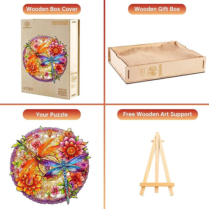 Jigfoxy Wooden Puzzles for Adults, Dragonflies Wood Puzzles Adult, Unique Animal Shape Wooden Jigsaw Puzzles for Adults, Birthday Gifts for Puzzle Lovers, Family, Friend (L-13.6 * 13.1in-260 pcs)