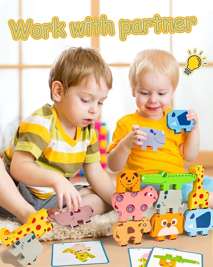 Montessori Toys for 1 2 3 4 Year Old Boys Girls, Toddler Toys Age 2-4, 10 Pack Wooden Animal Blocks Sorting & Stacking Education Toddler Puzzles Toy,1 2 3 4 Year Old Girl Boy Birthday Gifts