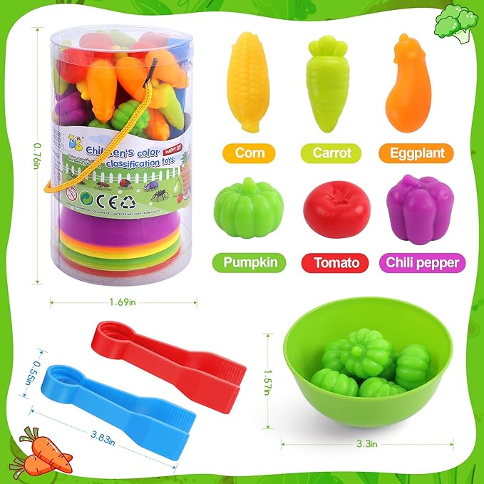 USATDD Counting Vegetables Color Sorting Matching Games with Bowls Preschool Learning Activities for Educational Sensory Montessori STEM Toy Sets Gift for Toddlers Kids Boys Girls Aged 3-5