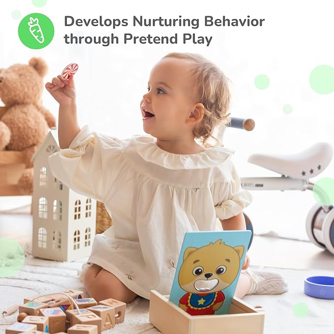 Bimi Boo Wooden Feeding Toy - Montessori Scooping Toy for Toddlers 1-4+ - Fine Motor Skills Pretend Play Food Set for Kids (27 Various Foods, a Spoon, Bowl)