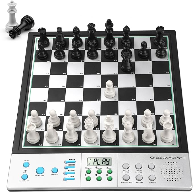 Advanced Electronic Chess Board, Smart Computer Chess Set, AI Voice Coach Learning for Kids, ELO 2200+ for Improving Players, Magnetic Large Pieces & Board Perfect for Adults, LCD Display(Silver)