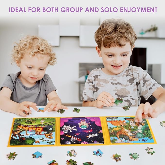Magnetic Puzzles for Kids Ages 4-6, 36-Piece Toddler Travel Toys Animals and Space Puzzles Ages 3-5, Educational Learning Magnets, Ideal Road Trip Activities Toys for 3 4 5 6 Boys and Girls