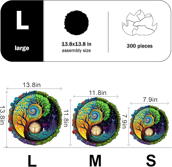 Wooden Puzzles for Adults - 300 Pieces Tree of Life Wooden Puzzle - Unique Animal Shape Wood Cut Puzzles - Eco-Friendly Home Office Decor (L-13.4 * 13.4in)