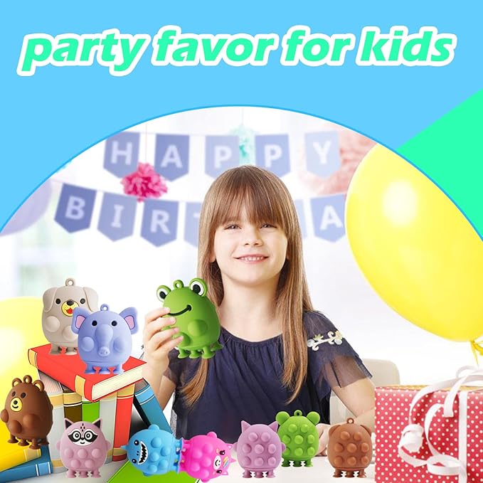 24 PCS 3D Animal Pop Fidget Suction Toys,Stress Pop Balls Party Favors for Kids,Bath Suction Toys,Stress Relief Toy,Carnival Prizes,Treasure Box Toys,Kids Prizes
