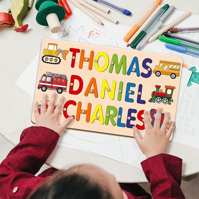 Personalized Name Puzzle for Kids, Customized Baby Gifts First Birthday for Girls & Boys Name Puzzles for Toddlers 1-3 Early Learning Toys Wooden Animal Puzzle Eeducational Toy Alphabet Puzzle