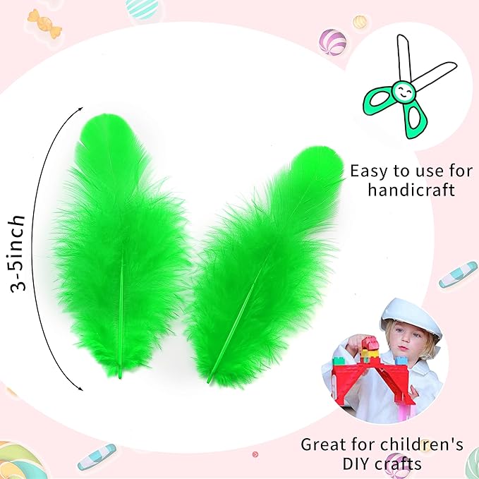 Soarer Grass Green Craft Feathers Bulk - 300pcs 3-5inch Natural Feathers for Wedding Home Party, Dream Catcher Supplies and DIY Crafts(GrassGreen)