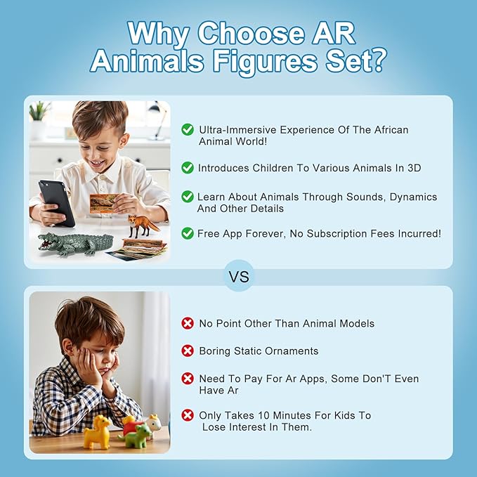 Africa Safari Animals Figures Toys, AR Realistic Jumbo Wild Zoo Animal Figurines, 3D Plastic Jungle Animals Playset with AR Card for Kids Plastic Educational Toys for Toddlers 3-7,8-12