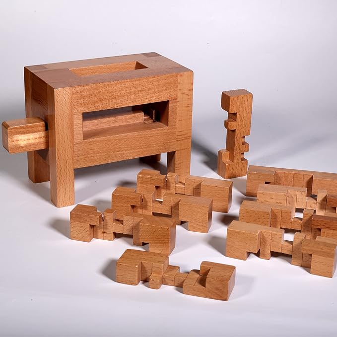 671 Steps Unique Supper Difficult Wooden Nine Ring Brain Teaser Puzzle Challenge Fidget Toys 3D Assembly and Disentanglement Lock Games IQ Test Mind Game Educational Toy for Kids and Adults