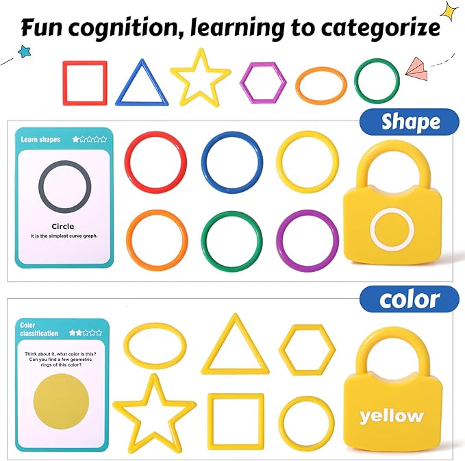 Montessori Learning Lock Toys, Color and Shape Classification Matching Games, Gifts for Boys and Girls Over 3 Years Old