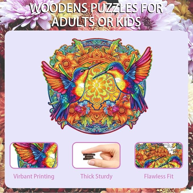 200 Pieces Wooden Puzzles for Adults, 11.8x10.2 Inches Hummingbird Jigsaw Puzzles, Craft hub Wood Hummingbird Puzzle for Puzzle Lover, Birthday Gift for Bird Lover Family Game Home Decor