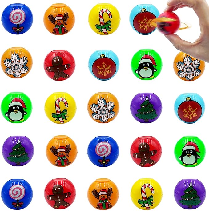 24 Pcs Christmas Mini Fidget Spinners Ball Toys for Kids Adults Christmas Stocking Stuffers, Pinata Fillers, Treasure Box Toys for Boys Girls Christmas Party Favors Gifts