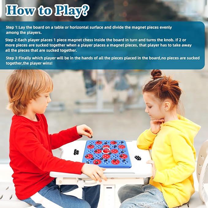 Magnetic Game Chess, Magnet Game, Magnetic Board for Kids Adults Family Games Night, 2 in 1 Multiplayer Magnetic Games with 36 Stones & Connect-5-Piece Toys, Magnet Chess Set Gift (Blue)