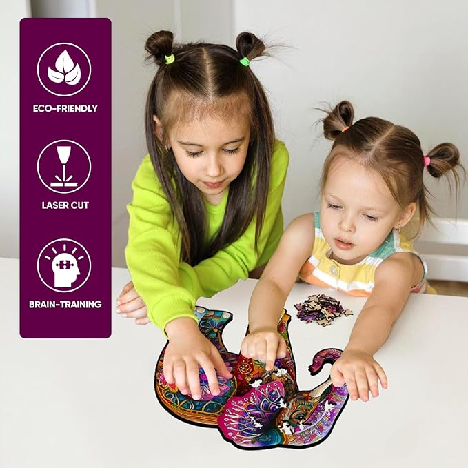 Wooden Jigsaw Puzzle, 200 Pcs Unique 3D Shape Jigsaw Puzzles, Wood Puzzle Gift Box Packing, Medium Size Letter, Creative Gift for Adults and Kids, Fun Challenging (200PCS, Elephant)