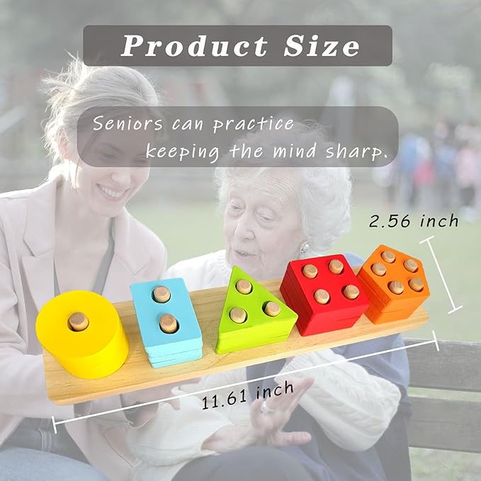 Dementia Activities for Seniors,Geometric,Colors & Numbers Cognitive Products for Alzheimers,Wooden Puzzles Gifts & Cognitive Training Games for Elderly