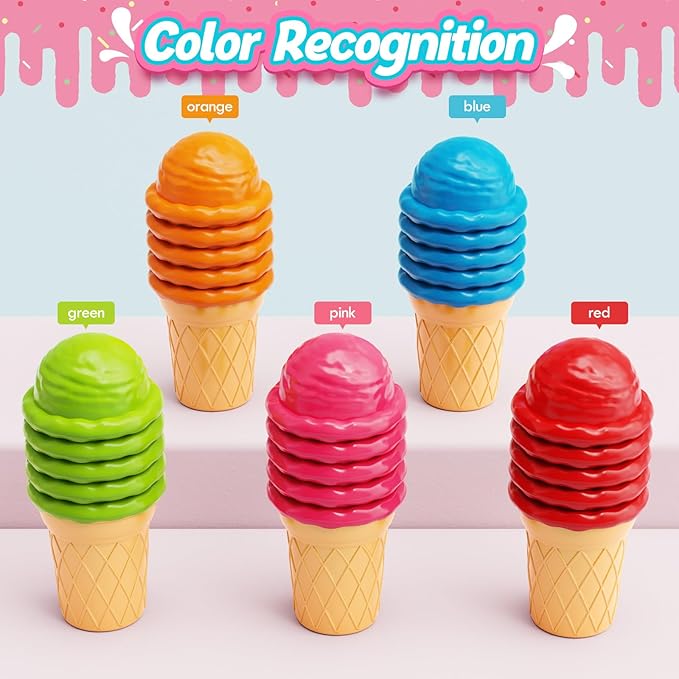 Aizweb Ice Cream Alphabet Learning Toys,Color Sorting Matching Letter Game for Toddlers,Stacking Montessori Preschool Kindergarten Learning Activities,Educational ABC Fine Motor Skills Toys