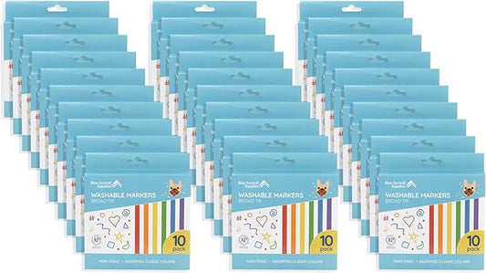 Blue Summit Supplies 300 Pack Kids Washable Markers Bulk, Non Toxic Bulk Washable Markers Classroom Set, Assorted Colors, 10 per Pack, Broad Tip
