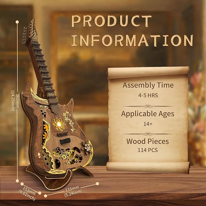 CUTEROOM 3D Wooden Puzzle Chord Guitar - DIY Mechanical Model Kit for Adults, Wooden Gear Construction Craft Set, Creative Jigsaw Puzzle Gift for Birthday Christmas