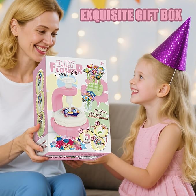 DIY Fabric Flower Bouquet Toy Kit for Kids – Build Your Own Flowers Craft Set with Tool & Gift Box – Educational Activity Preschool Toddler Girls Ages 4-8 – Birthday, Easter, Mother's Day Gift