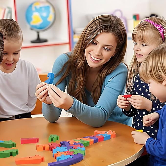 LovesTown Wooden Alphabet Puzzle for Kids, Learning Toy, Giraffe Montessori ABC Educational Letter and Number Jigsaw for Toddlers