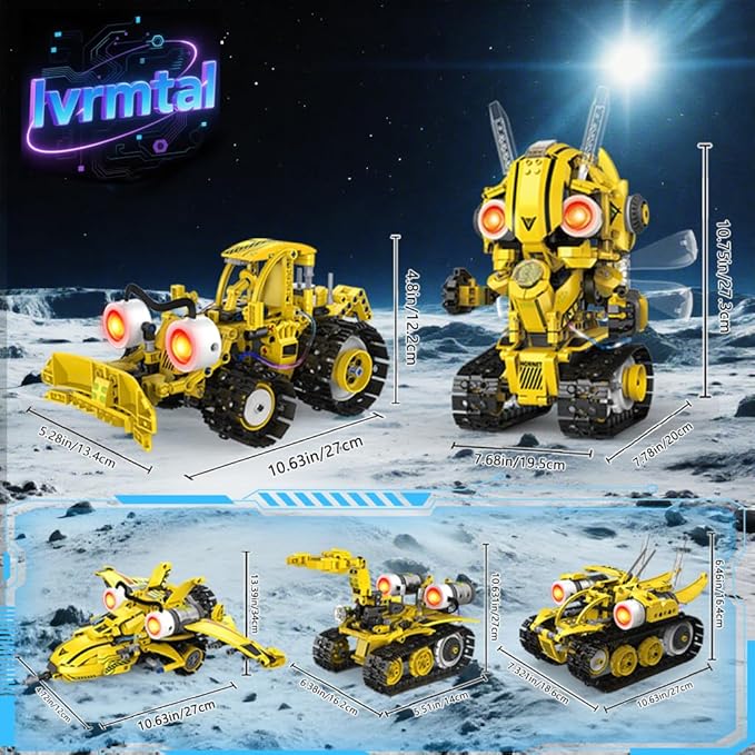 5 in 1 STEM Robot Building Kit with Remote & App Controll, Technic Coding Robotic Toys for Kids Ages 8-13 with LED-Lights Christmas Birthday Gift for Boys & Girls Age 6 7 8 9 10 11 12+ (673PCS)