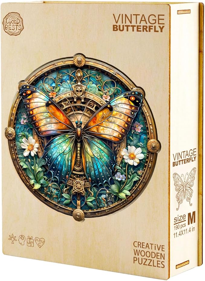Jigfoxy Wooden Puzzle for Adults, Butterfly Jigsaw Puzzles for Adult, Unique Animal Shape Wood Cut Puzzles, Christmas Thanksgiving Gifts for Friends Family (M-11.4 * 11.4in-190pcs)
