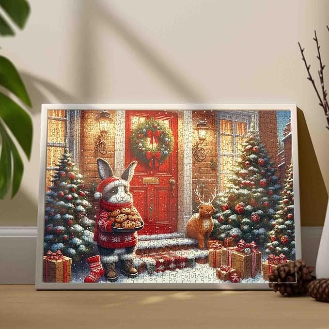 1000 Piece Jigsaw Puzzles for Adults Rabbit Delivery Christmas Cookie Painting Jigsaw Puzzle Animal/Wildlife 1000 Pieces Puzzles Family Fun Game DIY Craft Bedroom Decor Christmas Tree Puzzle Art Gift